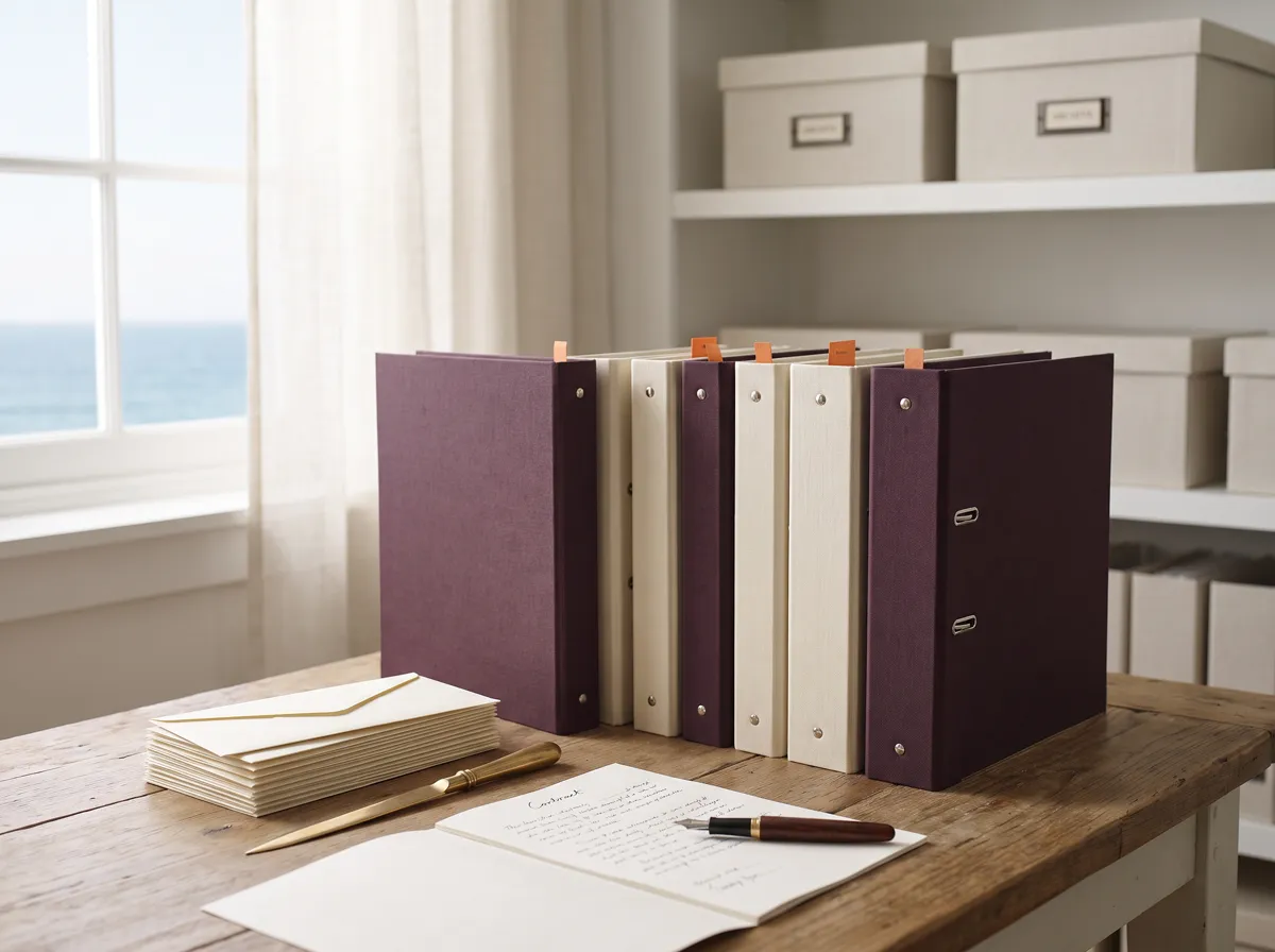 Illustration : classeurs, courriers et contrats rangés sur un bureau